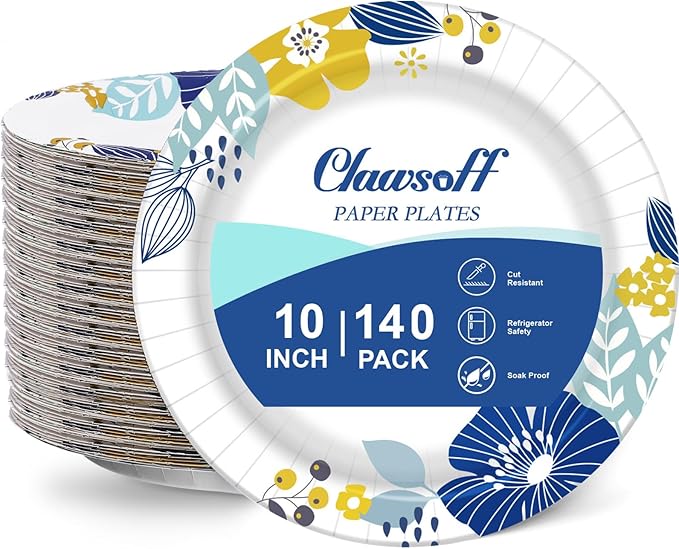 Clawsoff 10 Inch 140 Count Paper Plates Heavy Duty Disposable Plates Flower | by BuyNow