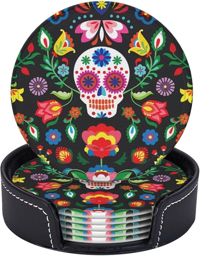 Skeleton Floral Cool Mexican Skull Coasters - Image 2