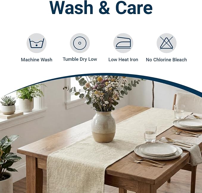 Q&J Fabric Co. Linen-Textured Table Runner 1 Pack 13x72 Inch Beige | Polyester - Image 5