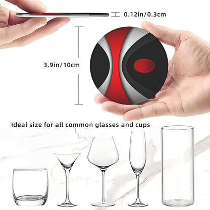 Black in Modern Abstract Red Leather Drinks Coasters - Image 5