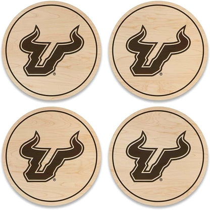 LazerEdge South Florida Bulls Wooden Coaster Set - Maple Wood - Officially Licensed Product - 4-Pack