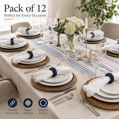Blue Napkin Rings Set of 12, Rustic Boho Rayon | Rayon over plastic core - Image 8