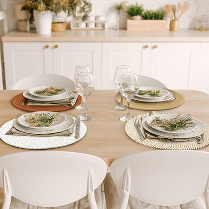 Kochorie Set of 4 Round Woven Cotton Placemats, 13 Inch Boho Table Mats for Kitchen and Dining Table, Farmhouse Heat Resistant Washable Trivets, Fall Thanksgiving Christmas Décor (Mixed Brown)