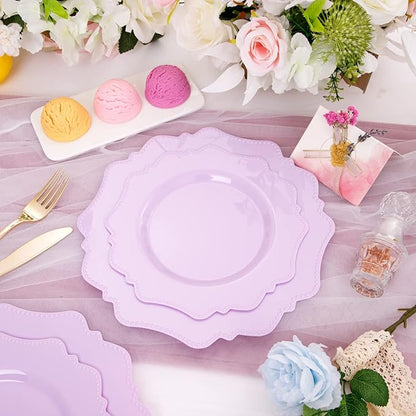 COLOSUS 60Pcs Lavender Purple Plastic Plates set,Heavy Duty Purple Disposable Plates include 30 Dinner plate 10.5” and 30 Salad/Dessert Plate 8.25” for Party and wedding