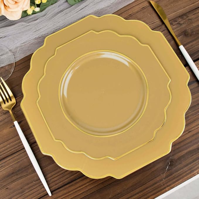 Gold Hard Plastic Dessert Plates, 50 Pack 8" Disposable Round Baroque Plates - Image 6