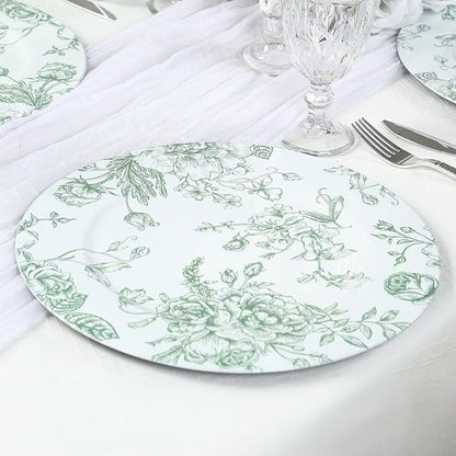 Efavormart 6 Pack Floral Acrylic Charger Plates in French Toile Pattern - Image 3