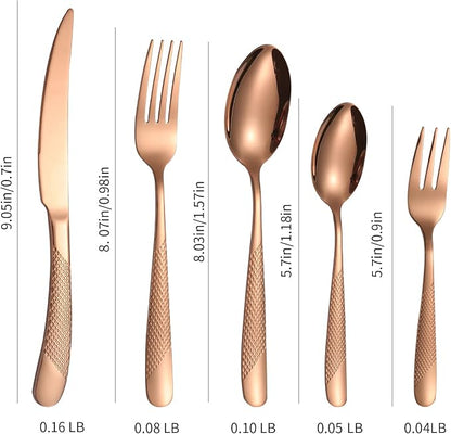 Hammered Flatware Set Copper/Rose Gold Silverware 20 Piece Stainless Steel - Image 6