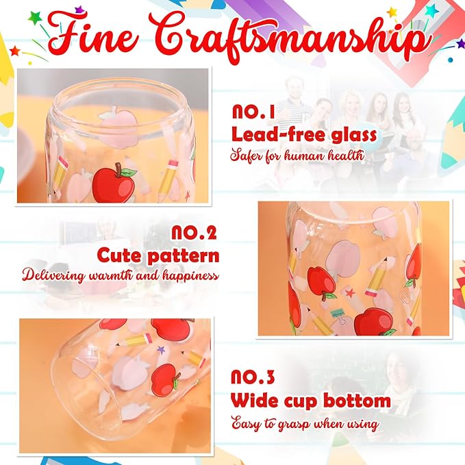Sliner 2 Pcs Teacher Glass Cups Back to School Gifts Iced Coffee Tumbler - Image 6