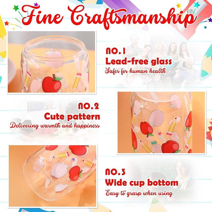 Sliner 2 Pcs Teacher Glass Cups Back to School Gifts Iced Coffee Tumbler - Image 6
