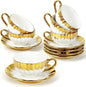 Espresso Cups with Saucers, 3.5 OZ Gold Ceramic Coffee Cup Set of 6, Demitasse by Hebaogugu