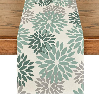 Artoid Mode Light Green Dahlia Floral Pinnata Spring Table Runner, Seasonal by ArtoidMode