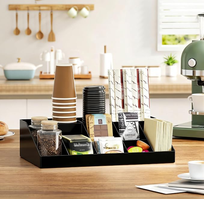 SZQINJI Coffee Condiment Organizer Holder 10-Compartment Black | Coffee - Image 4
