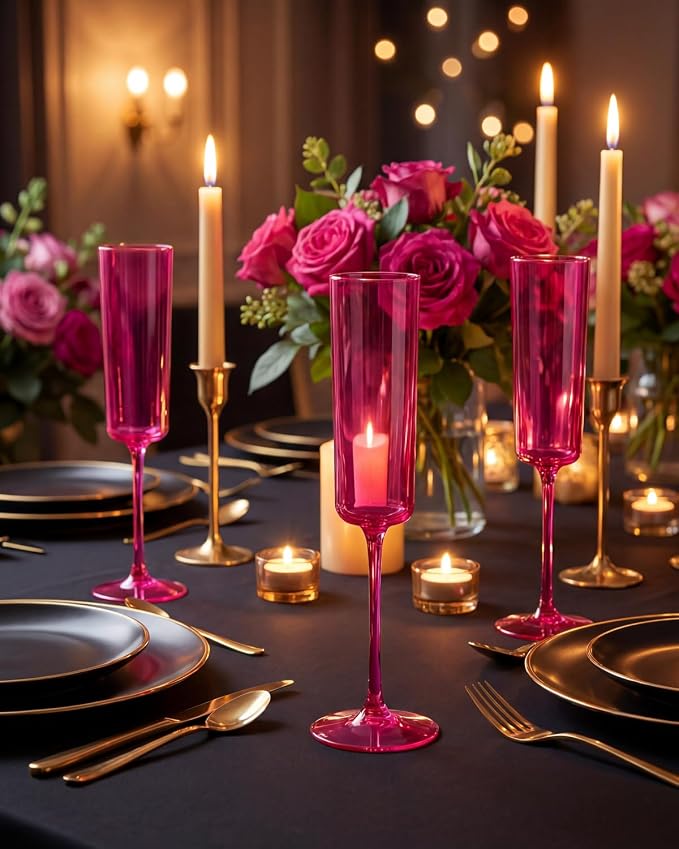 Ciaell 24 Pack Hot Pink Plastic Champagne Flutes - Image 4
