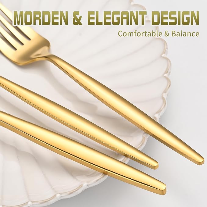60-Piece Gold Silverware Set for 20, Food Grade Stainless Steel Flatware Set - Image 6