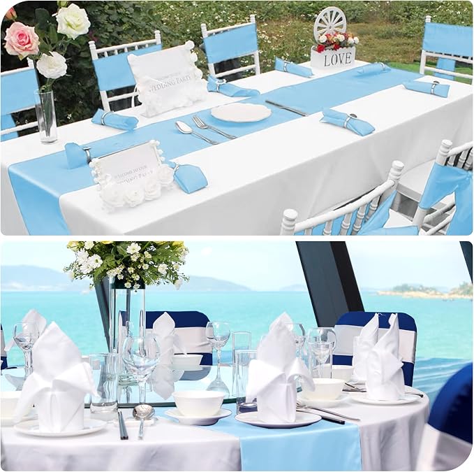 12 Pack Light Blue Satin Table Runner 12 x 108 Inch Long Premium Table Runners - Image 5