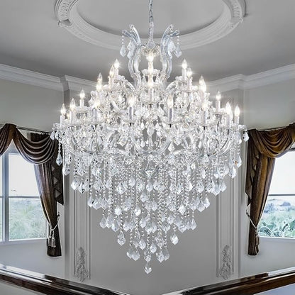 Large Modern Chandelier Light Fixtures - 36 Lights, 4 Layers Chrome Crystal Chandeliers for Hotel, Lobby, Foyer, Entrance Hall, Staircase