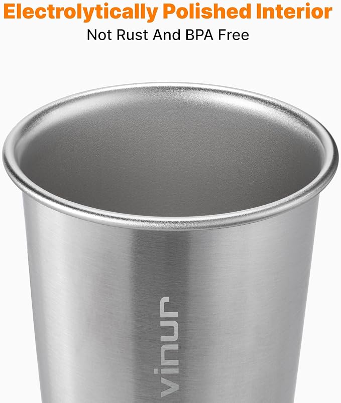 VINUR Stainless Steel Cups-20 oz Stackable Metal Drinking Glasses 8 Pcs | 20 oz - Image 4