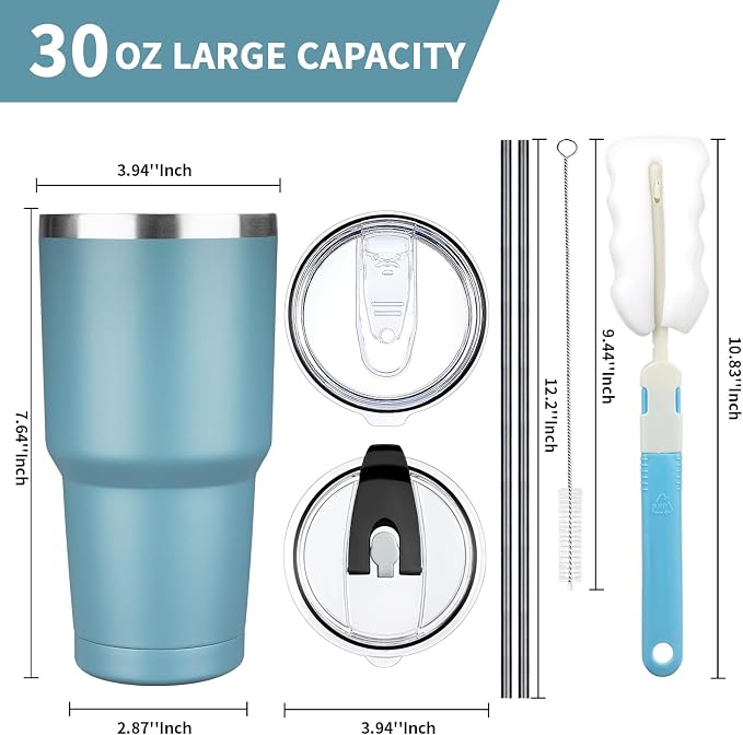30 oz Tumbler with Lids and Straws, Stainless Steel Insulated Coffee Tumbler - Image 2