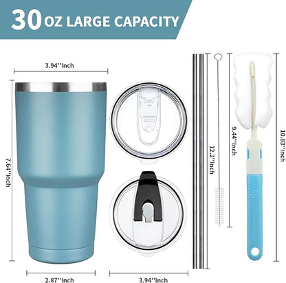 30 oz Tumbler with Lids and Straws, Stainless Steel Insulated Coffee Tumbler - Image 2