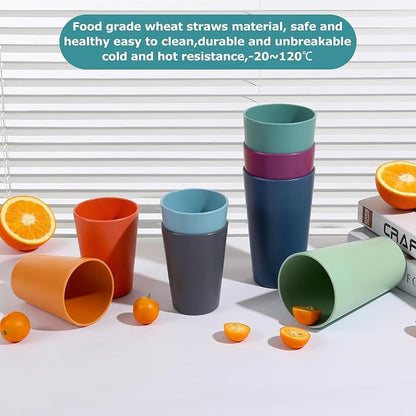 HEYCOME Set of 16 Wheat Straw Cups, Reusable Plastic Cups Sets, Water Glasses - Image 4