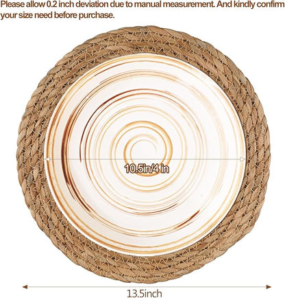 Round Woven Placemats - Boho Rattan Placemat Natural Water Hyacinth Placemats, Farmhouse Weave Place Mats, Rustic Braided Wicker Table Mats for Dining Table,Home,Wedding (13.5 inch Set of 8)