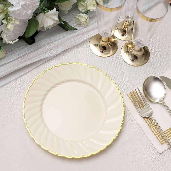 Efavormart 10-Pack 7.5" Ivory Vintage Plastic Salad Dessert Plates - Image 8