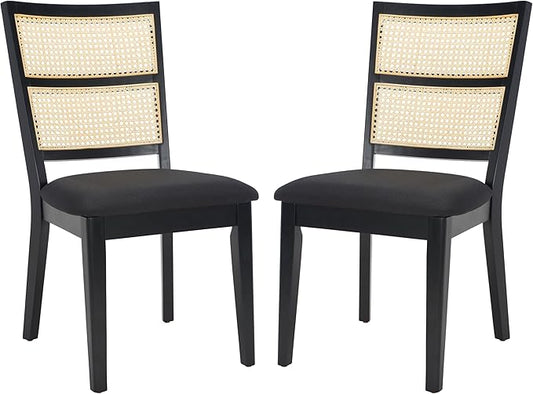 SAFAVIEH Home Collection Toril Coastal Black Frame/Black Upholstery/Natural Cane Dining Chair Set of 2