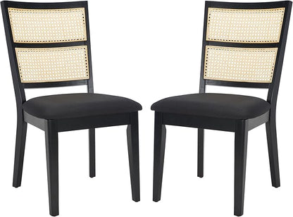 SAFAVIEH Home Collection Toril Coastal Black Frame/Black Upholstery/Natural Cane Dining Chair Set of 2