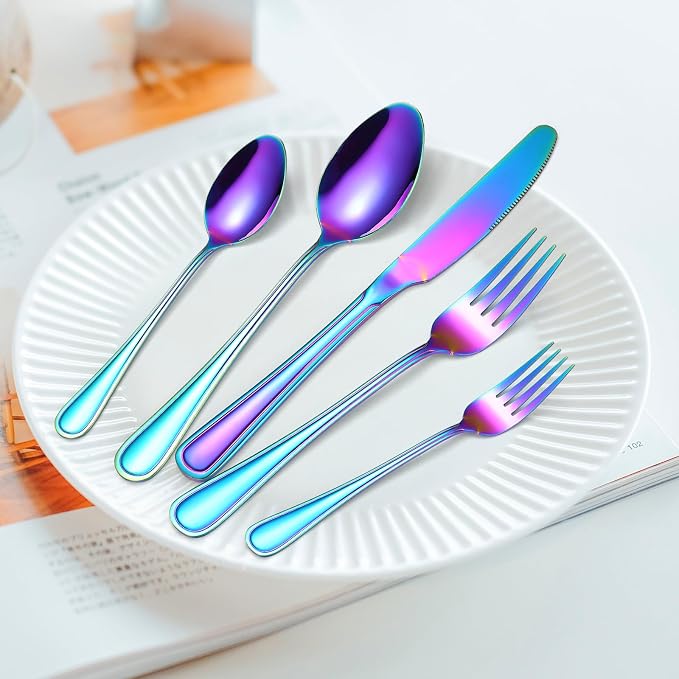 Colorful Forks Spoons Knives Silverware Rainbow Flatware Set - Image 9