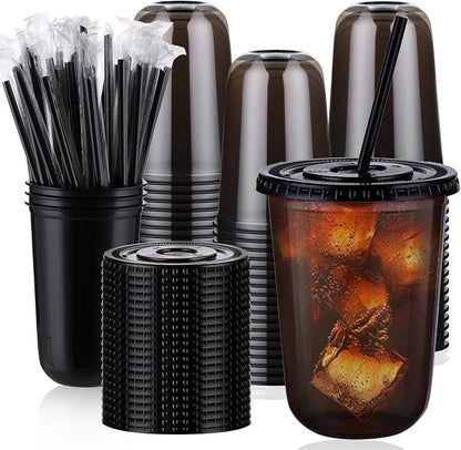 tchrules 100 Set 16oz Black Round Bottom Plastic Cups by Tchrules