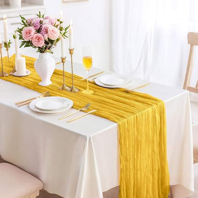 Cheesecloth Table Runner 13.3FT Long Yellow Boho Table Runner Wrinkle Rustic by TuTive