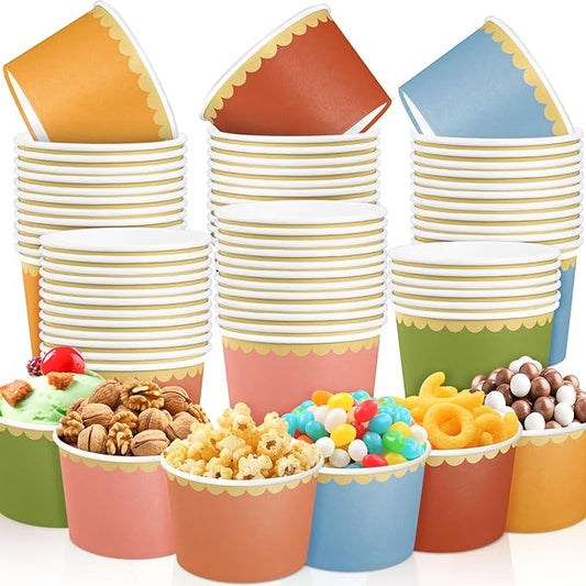Zopeal 48 Pcs Wildflower Disposable Ice Cream Bowls 9oz Wildflower Colorful Gradient Color Paper Snack Cups with Gold Scallop for Chili Cook off Parties, Weddings, Baby Showers, Desserts, Yogurt