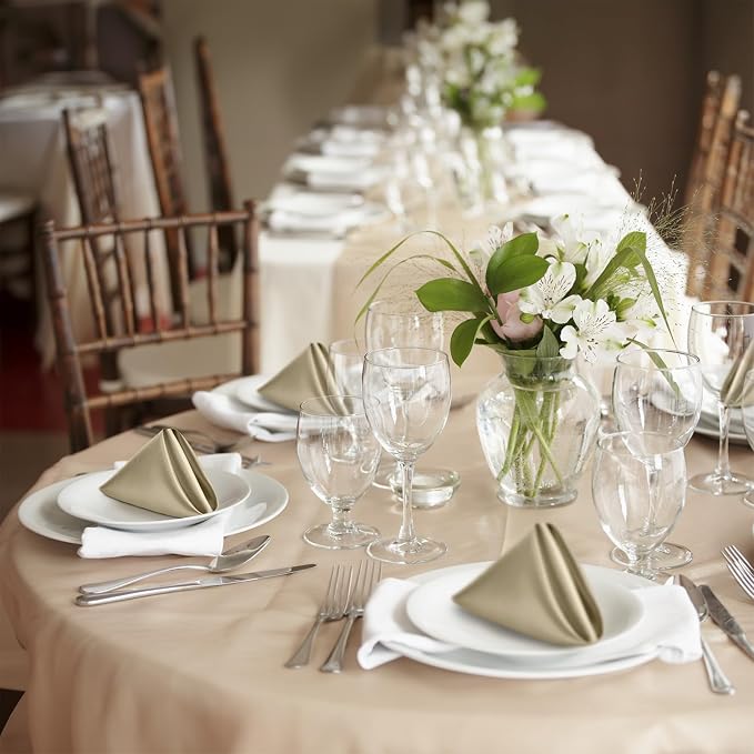 P Pothuiny 24 Pcs Beige Satin Napkins 17 x 17 Inch, Satin Cloth Napkins | - Image 7