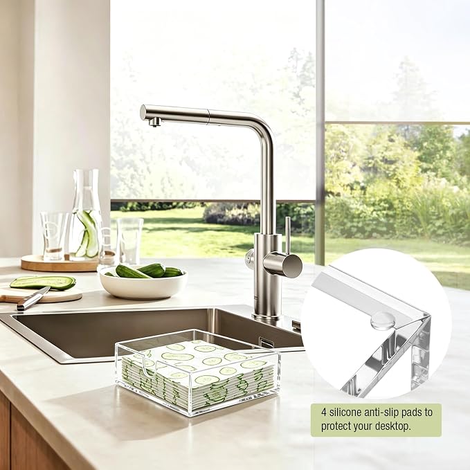 Bryantye Acrylic Napkin Holders, Transparent | Bathroom Napkin Tray, Napkin - Image 4