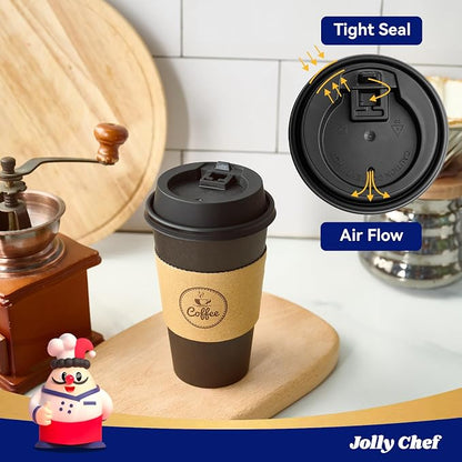 JOLLY CHEF 16 oz Coffee Cups-100 Pack, Disposable Black Hot Paper Cups - Image 5