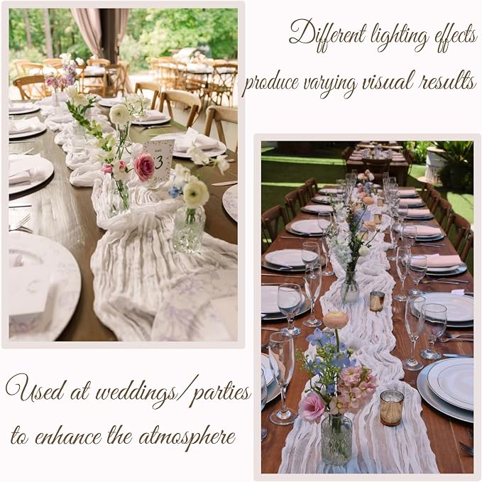 13.3FT White Cheesecloth Table Runner Transparent Boho Table Runner Rustic - Image 7
