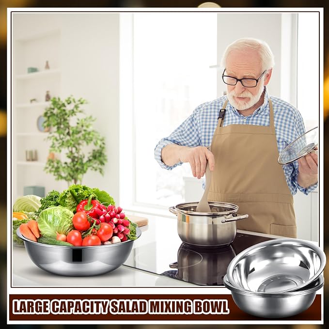 Nuogo 8 Pcs Stainless Steel Mixing Bowls Metal Mixing Bowls Extra Large Basin - Image 4