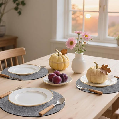 homing 15 Inch Round Cloth Placemats Set of 4, Cotton Linen Blend Washable Table Mats, Farmhouse Dining Place Mats for Indoors & Outdoors, Easy to Clean, Dark Grey