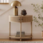 Fluted Half Moon Shaped Console Table, Small Entry Desk, Living Room Furniture, Modern Home Decor, Solid Wood Entryway Table with Two Doors and Black Knobs (Natural Oak)