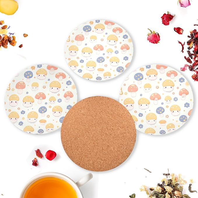 Seamless Mushroom Flowers 4 Piecing Set Coasters - Image 6