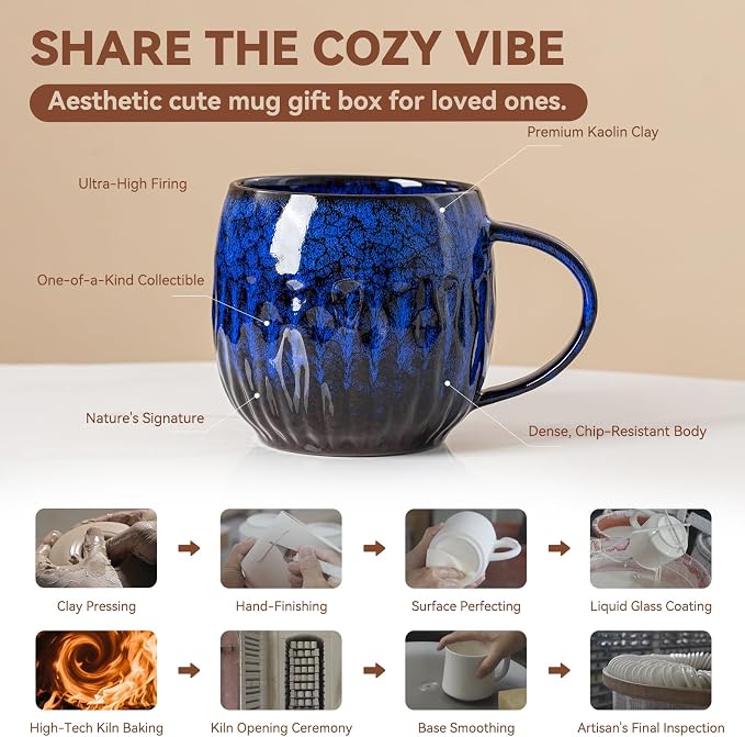 Ocean Surge Ceramic Coffee Mug - 21 oz Unique Reactive Glaze Coffee Cup - Image 4