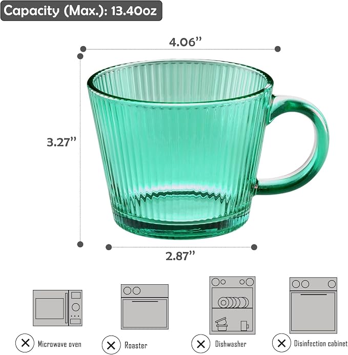 13oz Vintage Coffee Mugs 2 pack Striped Glass Tea Cups - Image 2