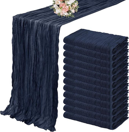 YMHPRIDE 12 Pack Cheesecloth Table Runner 35x120in Navy Blue Table Runner | by YMHPRIDE