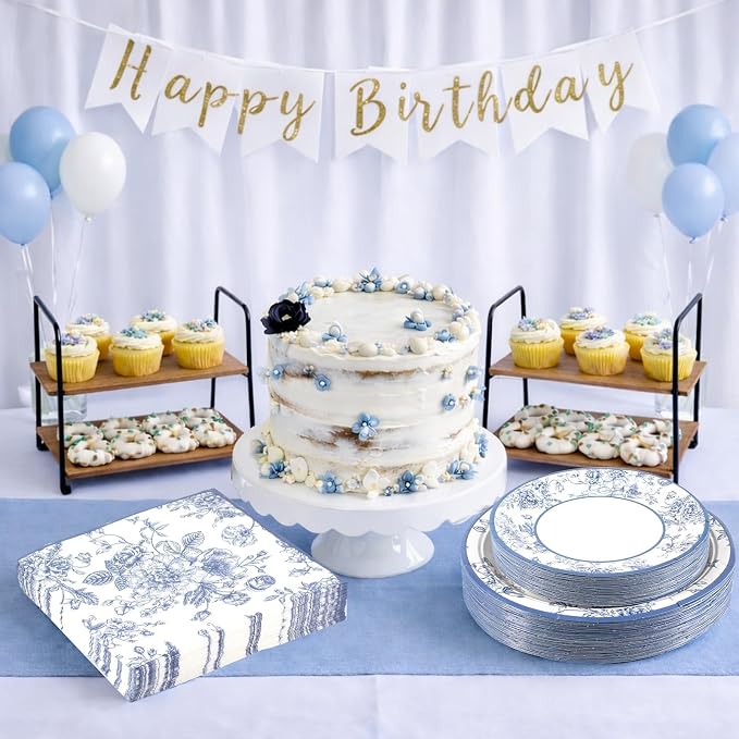 150PCS Blue and White Floral Party Supplies - Image 5