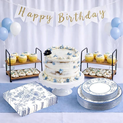 150PCS Blue and White Floral Party Supplies - Image 5