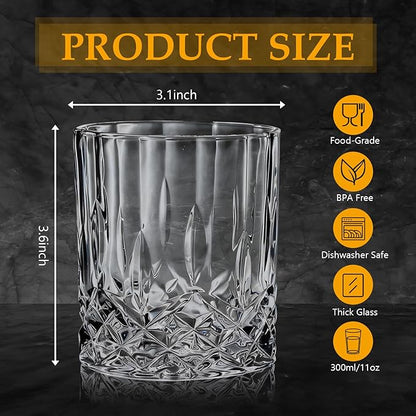 11 OZ Premium Whiskey Glasses (6-Piece) - Old Fashioned Glassware, Exquisite Craftsmanship for Scotch, Bourbon, Rum & Cocktails, Ideal for Self-Use or Gift for Whiskey Enthusiasts