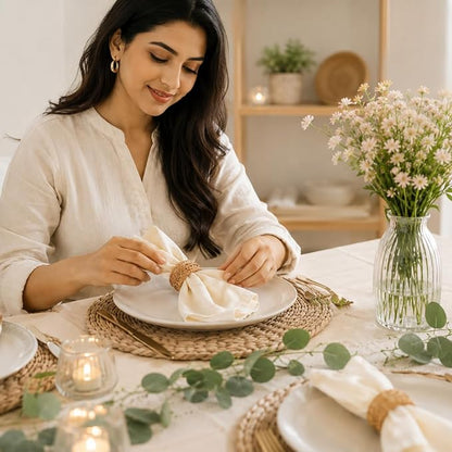 ALPHA Living HOME Natural Rattan Napkin Rings Set of 12 - Image 3