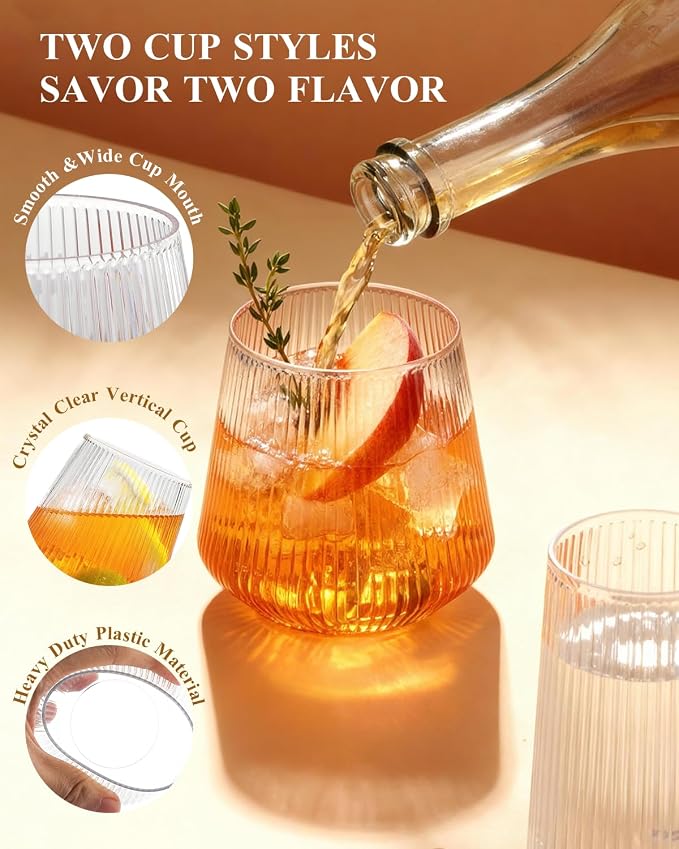 BESTSTAR 48 Pack Clear Disposable Ribbed Origami Ripple Plastic Glasses Set | - Image 7