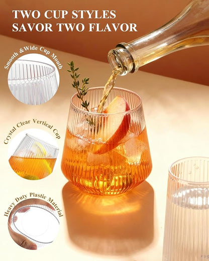 BESTSTAR 96 Pack Clear Plastic Ribbed Origami Ripple Plastic Glasses Set | 48 - Image 7