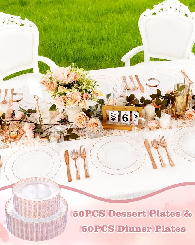 YOUBET 100PCS Rose Gold Plastic Plates - Image 9